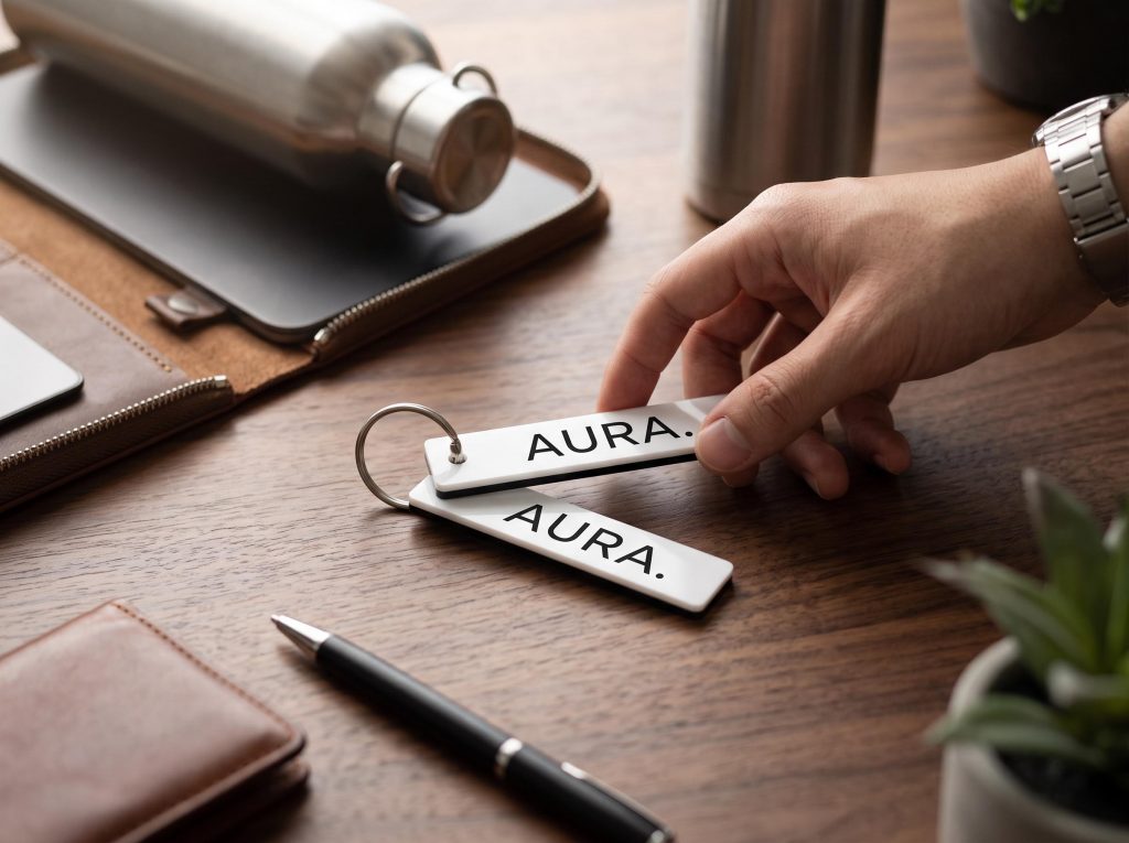 Personalised Acrylic Keyring | Custom Engraved Business Keychain | Corporate Gift | Two-tone Acrylic